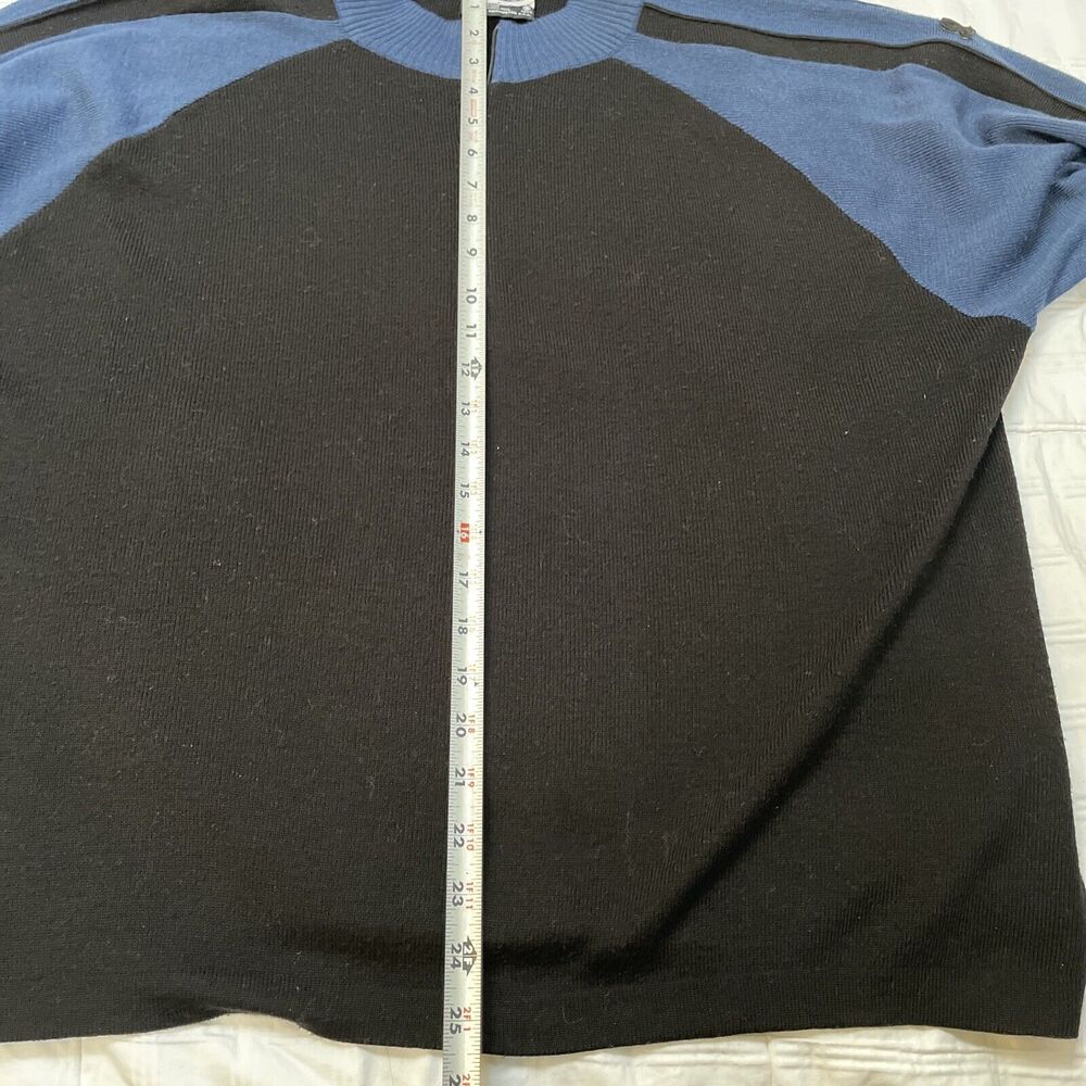 Vintage Men’s DEMETRE 1/4 Zip Wool Black Blue Pullover Ski Sweater Large - Picture 10 of 11